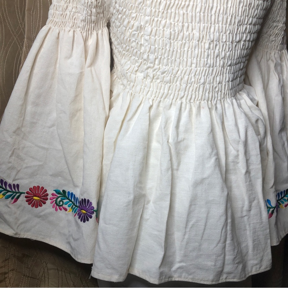 Handmade artisan womens Mexican embroidered off shoulder cotton blouse 2XL - Picture 3 of 13